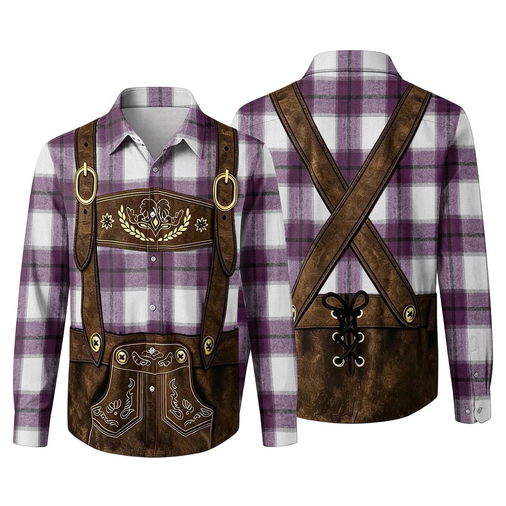 Men's 3D Printed Festival Long Sleeve Shirt with Collar for Casual Outings