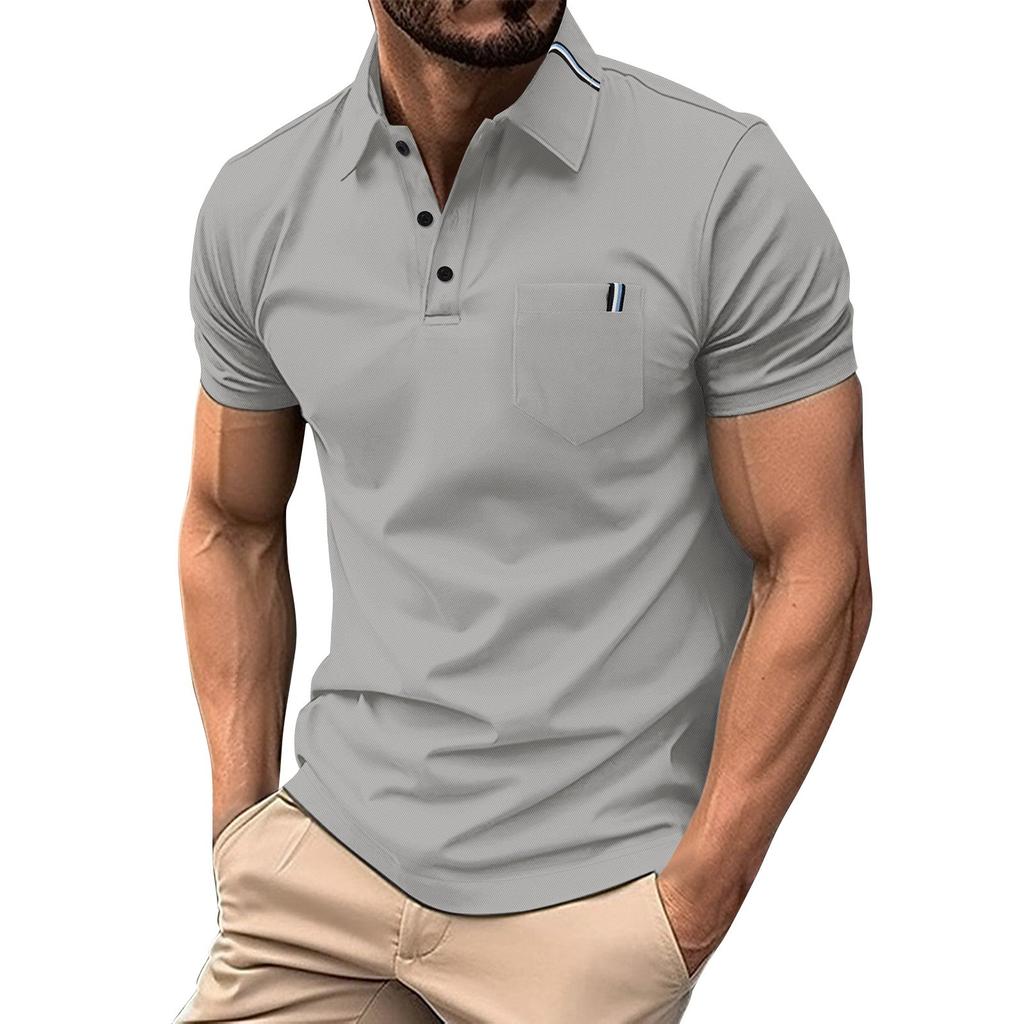 Men's Solid Color Short Sleeve Lapel Shirt Men's Casual Fashion Shirt