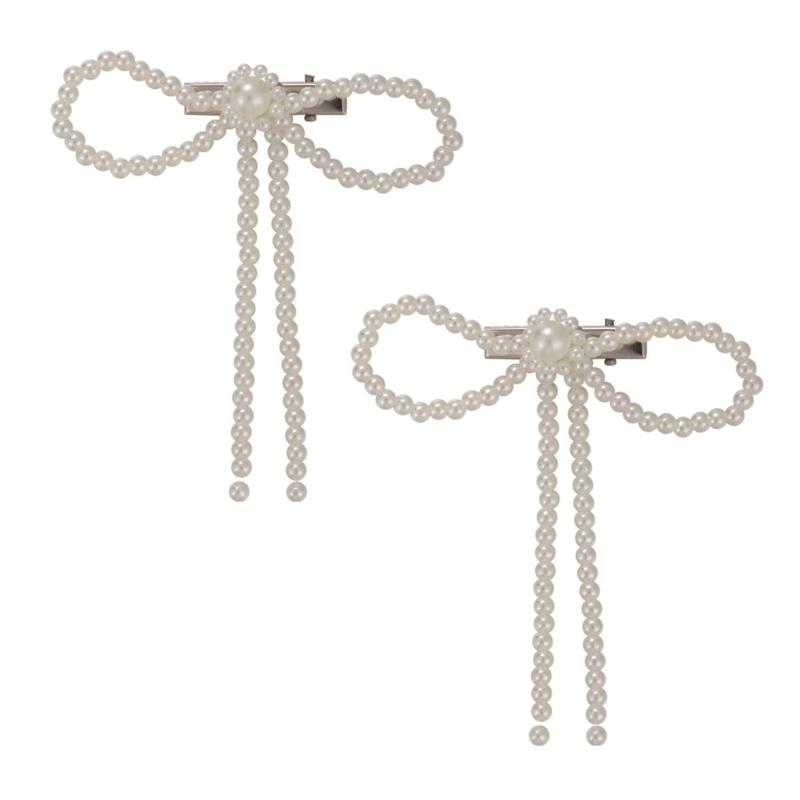 

Artificial Pearls Bowtie Hair Clip Sweet Bowknot Hairpin Hair Style Tool for Thin Hair Korean Style Headdress