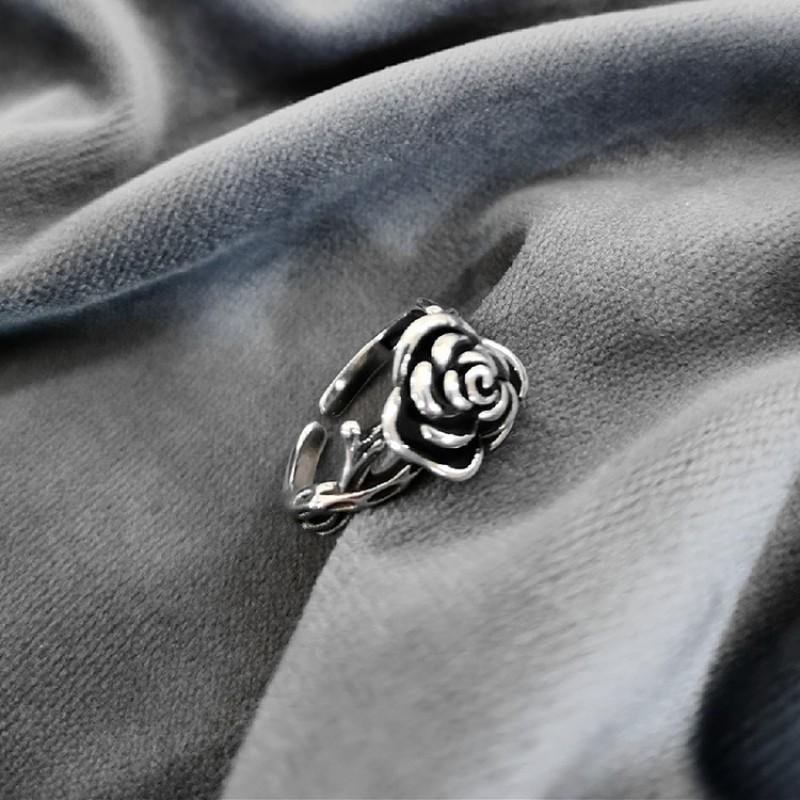 Adjustable Open Ring Women Men Vintage Rose Flower Design Minimalist Plated Finger