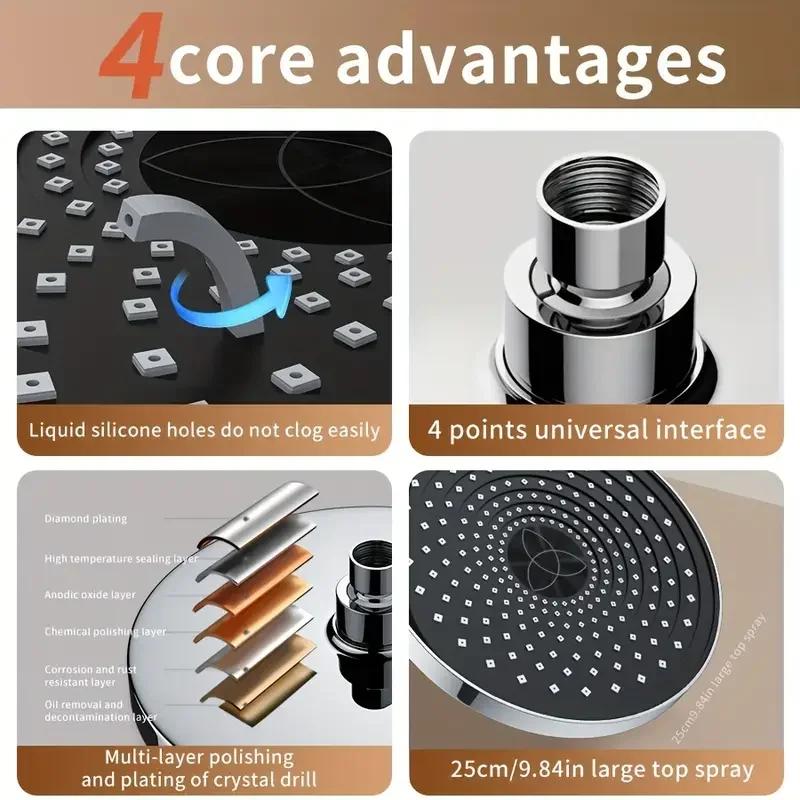 25cm Top Spray Large Water Volume Booster Shower Head Pressurized Single Head Home Bathroom Shower Head Set