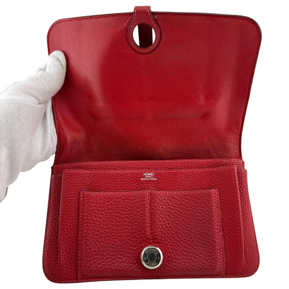 HERMES Bifold Wallet Taurillon Clemence Dogon GM Purse Red Taurillon Clemence Used