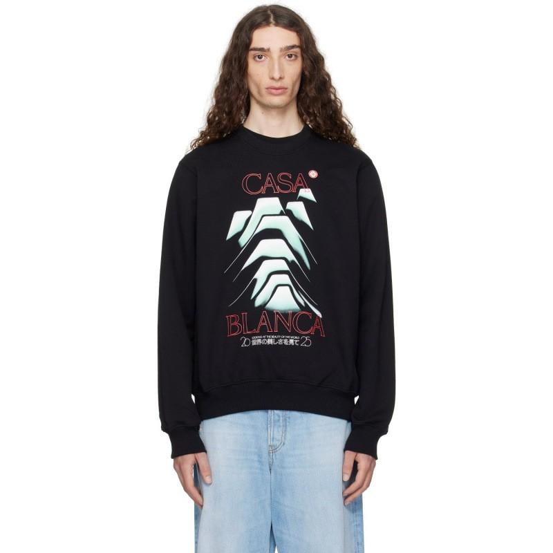 Casablanca Print Crew Neck Sweatshirt Couples Regular Fit Casual Top