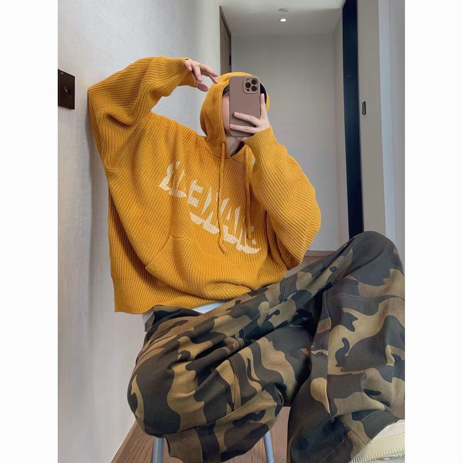 

Salted Egg Yolk Men s Loose Fit Knit Hoodie - Autumn/Winter Style 2XL жовтий