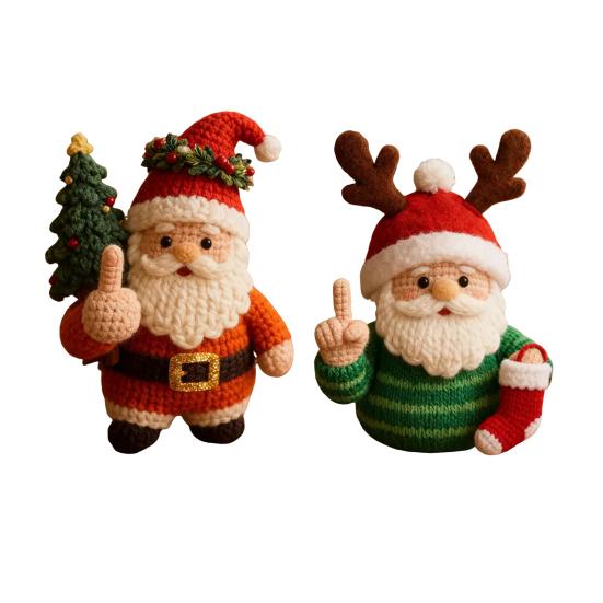 1/2/4Pcs Christmas Crocheted Santa Claus Ornament Handmade Knitted Yarn Middle Finger Santa Doll Xmas Holiday Party Decoration