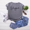 Summer Round Neck Letter Blessed Printed Top Fashionable Casual Short Sleeved Women's Pure Cotton T-shirts