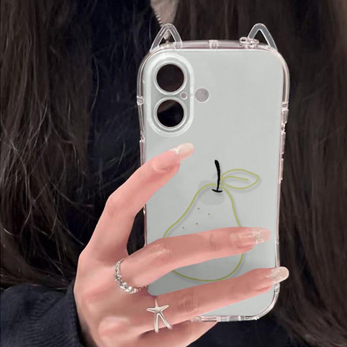 

Cat Ears Transparent Mobile Phone Case Four Corners Anti-fall Mobile Phone Case Transparent for Apple 14promax Creative Cute Mobile Phone Case For iPhone 17PROMAX