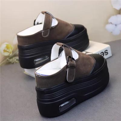Fashion 12CM Genuine Leather Fashion Height Increasing Ladies Platform Wedge Fashion Slippers Women Slip On Casual Females Shoes