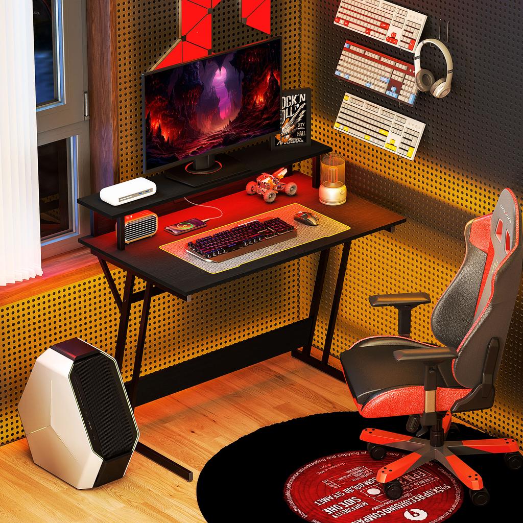 Two-Level LED Gaming Desk - Black