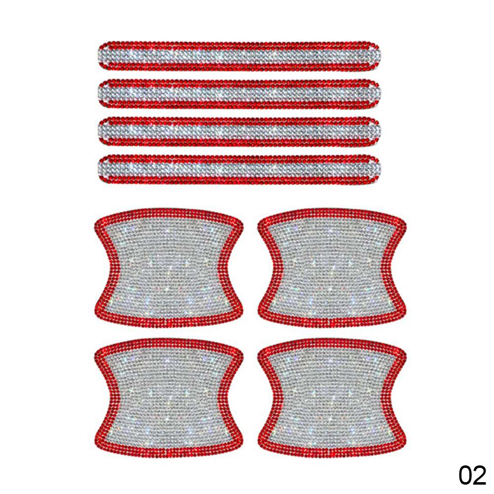 8PCS Universal Car Door Handle Sticker Decal Warning Diamond Auto Strip Driving Safety Bling Car Accessories for Girls Woman
