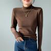 Damen Herbst- und Winter-Basisshirt mit halbohem Kragen, schlank geschnitten, fleecegefüttert, verdickt, winddicht, warm, langärmeliges Oberteil
