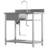Outdoor Stainless Steel Kitchen Sink, Freestanding Sink Single Bowl with Cold and Hot Water Pipe and Storage Shelves