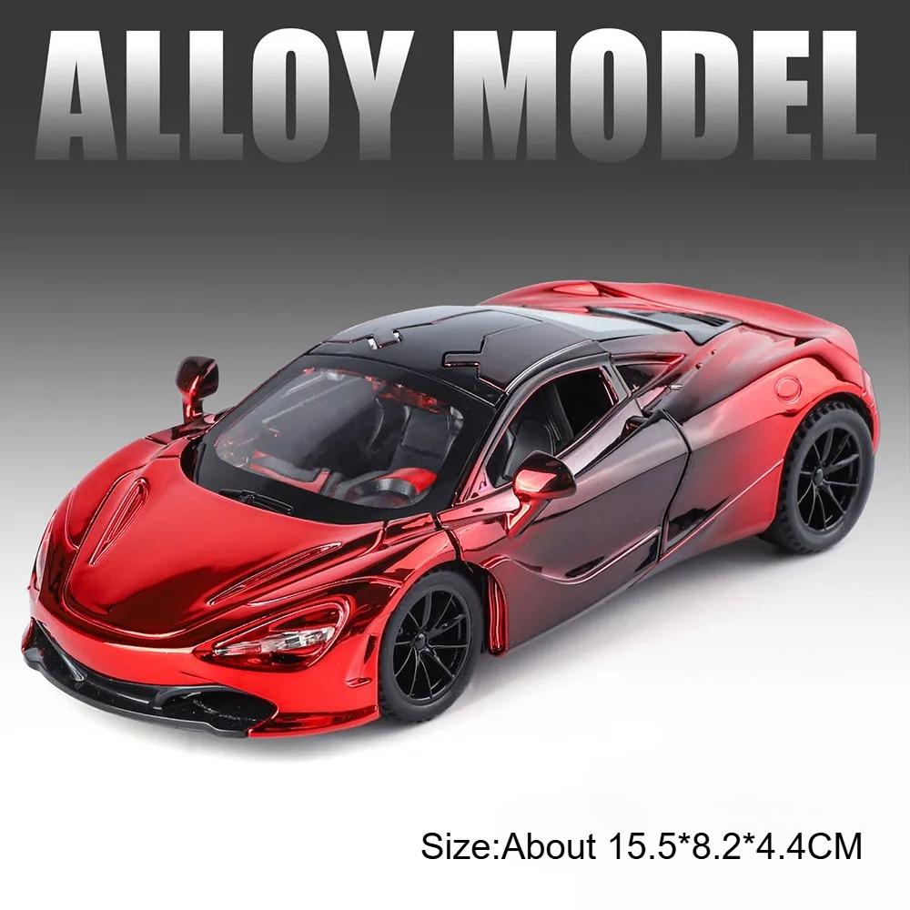 1:32 Scale 720S 765LT Toy Car Model Pull Back Sound Light Lift Tail Wing Vehicle Metal Diecast Models Supercar Gifts for Kids