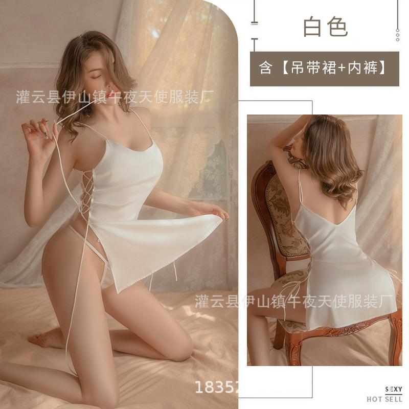 Sex Underwear Sexy Bright Pajamas Home Side Open Suspender Skirt Couple Mood Women's Nightgown Seduction Outfit 1651