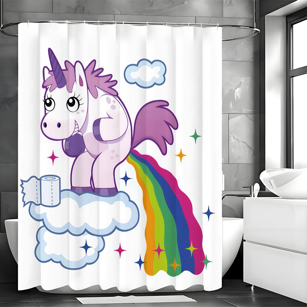 Pony Pauli Stars and Clouds Toilet Paper Fun Shower Curtain, Bathroom Decorative Shower Curtain, Waterproof Shower Curtain with