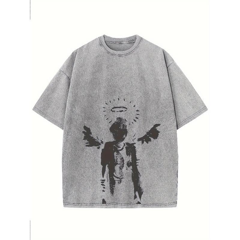 Men'S Loose-Fit T-Shirt with Solid Color And Drop Shoulders, Vintage Streetwear Basic Tee, Hip-Hop Top, Wash Style,for Casual And Fashionable Summer