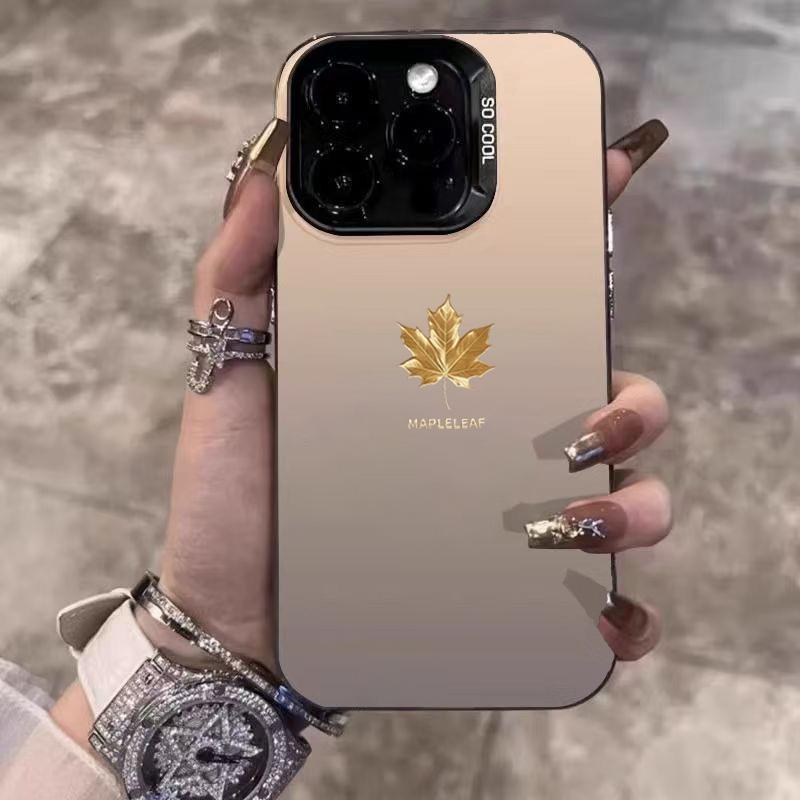 

Gold Maple Leaf Pattern Electroplate Silver Phone Case For iPhone 17 16 15 14 13 12 11 Pro Max 17 Air 16E 7 8 Plus X XS XR Cover iPhone 16 Pro