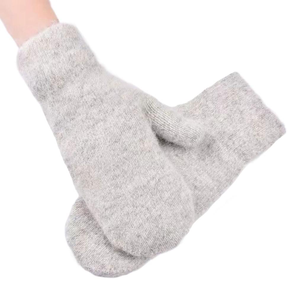 Cashmere-Like All Fingers Mittens Solid Color Fur Knitted Gloves Winter Gloves  Women Girl