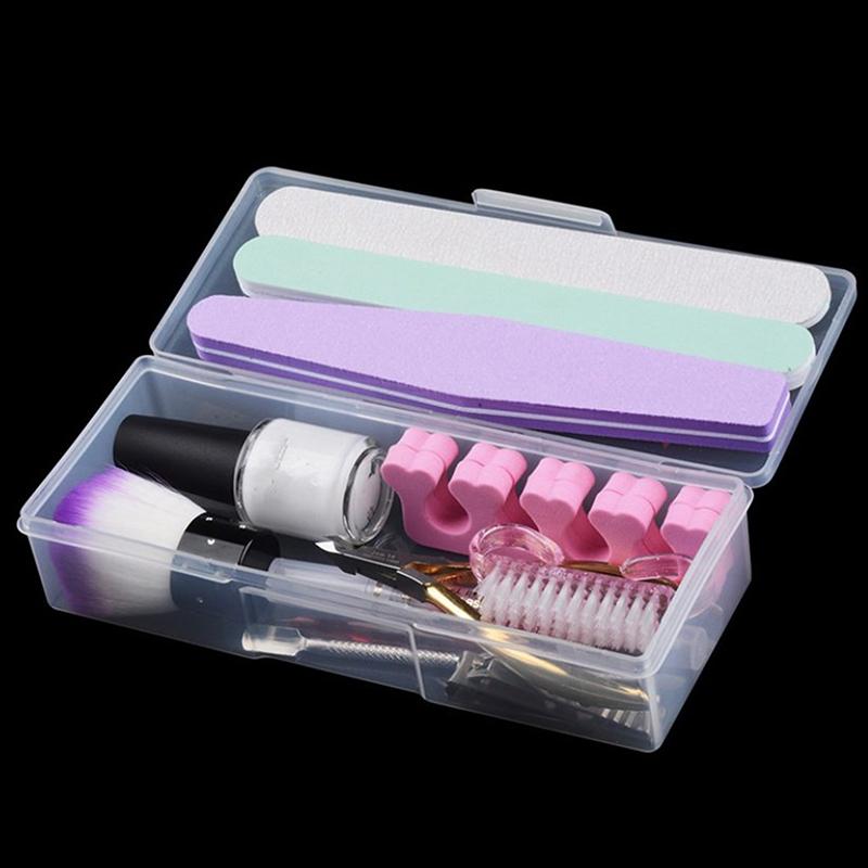 1Pc Nail Art Rectangle Plastic Transparent Storage Box Nail Rhinestone Brush Pen Buffer Grinding Files Container Case