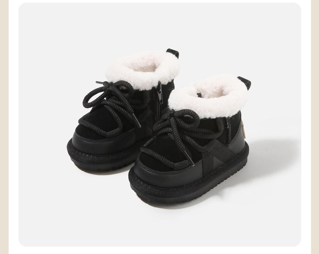 2025 Winter Korean Style Toddler Lace-up Cotton Snow Boots for Boys & Girls - Warm, Velvet-Thickened