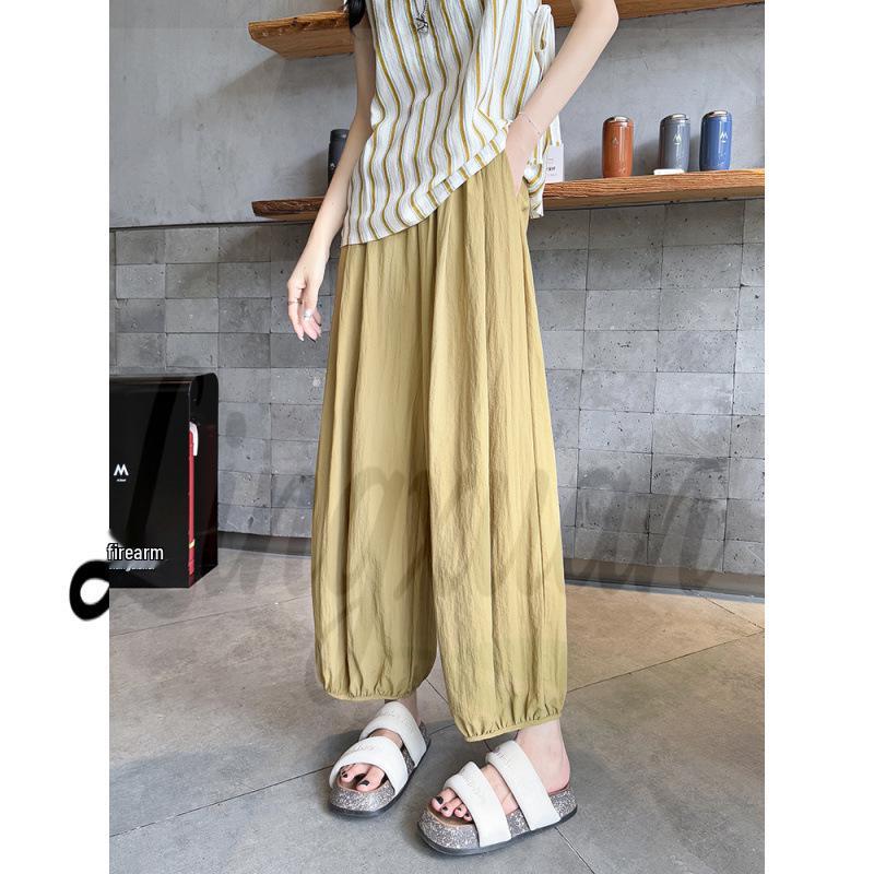 

Women s Quick-Dry Ice Silk Lantern Pants – Summer Sun Protection, Cool and Lightweight, Nine-Point Length for Petite Women Small жовтий
