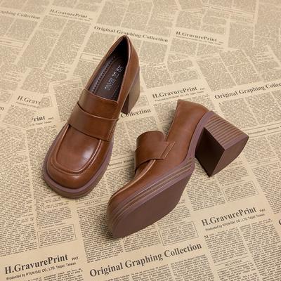 New Comfortable Thick-soled Black Small Leather Shoes for Women's Autumn and Winter Skirt Work Deep-mouth High Heels