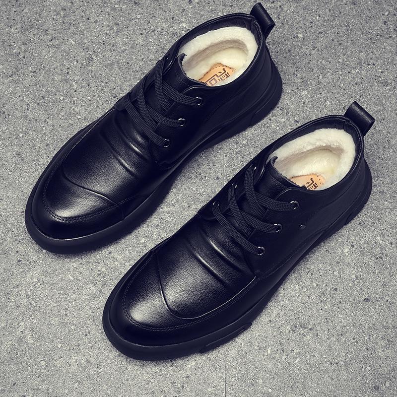 Men's Genuine Leather Wool Fur Lined Cotton Shoes – Warm, Velvet-Enhanced, Soft Cowhide