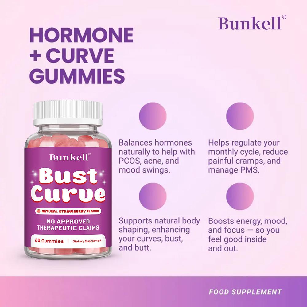 Bust Curve Gummies, Herbal Dietary Supplement, Natural Strawberry Flavor Chewable Gummies, 60 Count