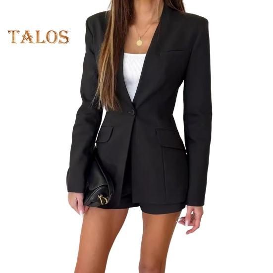 

Женский пиджак с лацканами, длинный рукав, одна пуговица, пиджак, однотонный, карманы с клапанами, городской стиль, повседневная деловая верхняя одежда M чёрный