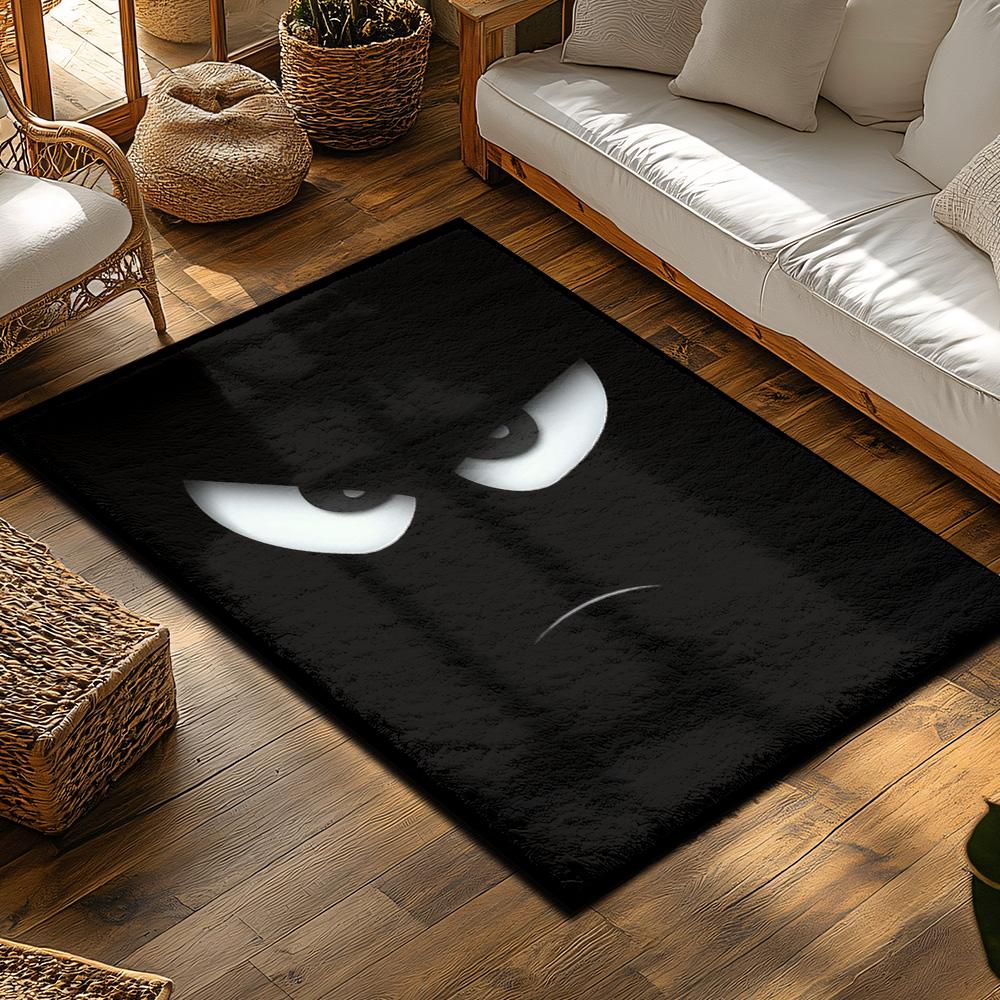 Angry Face Expression Rug, Black White Graphic Carpet for Living Room, Soft Non-Slip Sofa Mat with Quirky Home Decor