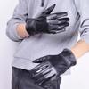 1pair Soft Black Thickened Gloves Solid Color Men Finger Mittens PU Anti-cold Gloves  Outdoor Sport