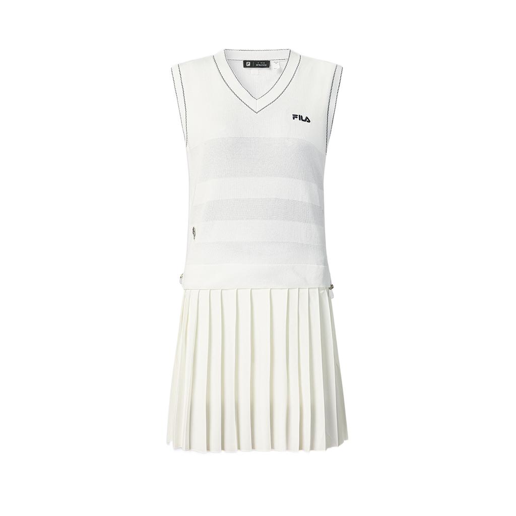 Fila Tennis Solid Color V-Neck Comfortable Sleeveless Dress Women dresses A11W623347FWT