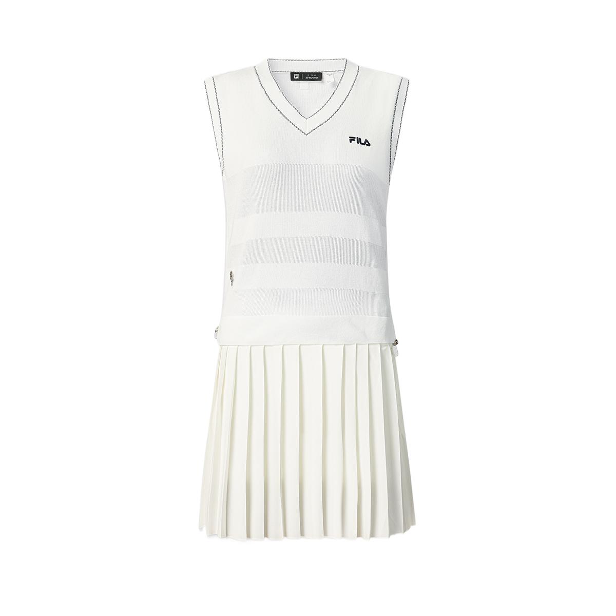 Fila Tennis Solid Color V-Neck Comfortable Sleeveless Dress Women dresses A11W623347FWT L