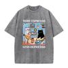 Camiseta de Café Gato Negro Vintage "Más Espresso Menos Depresión" Gráfico Lavado Ácido