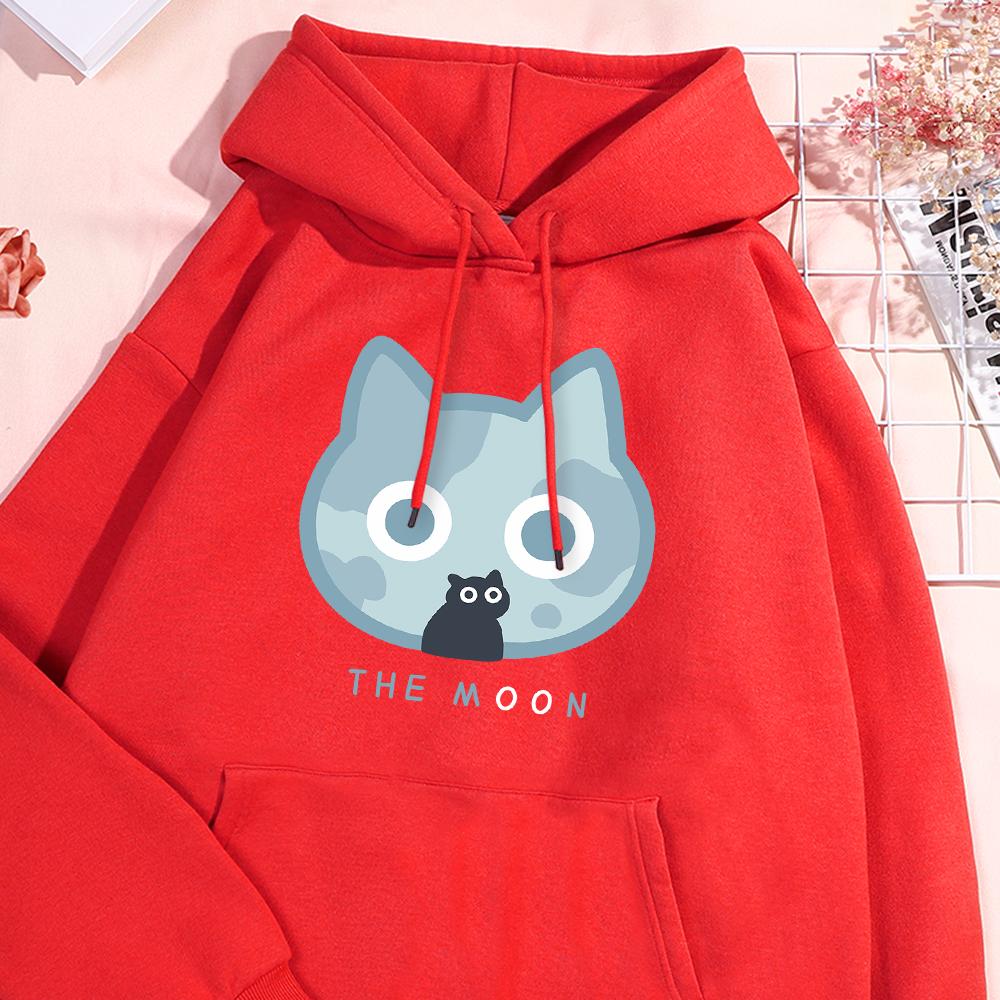The Moon Blue Cat Fun Print Hoody Men Women Harajuku Style Hoodie Loose Warm Sweatshirt Fashion Fleece Pullover Clothing Couple