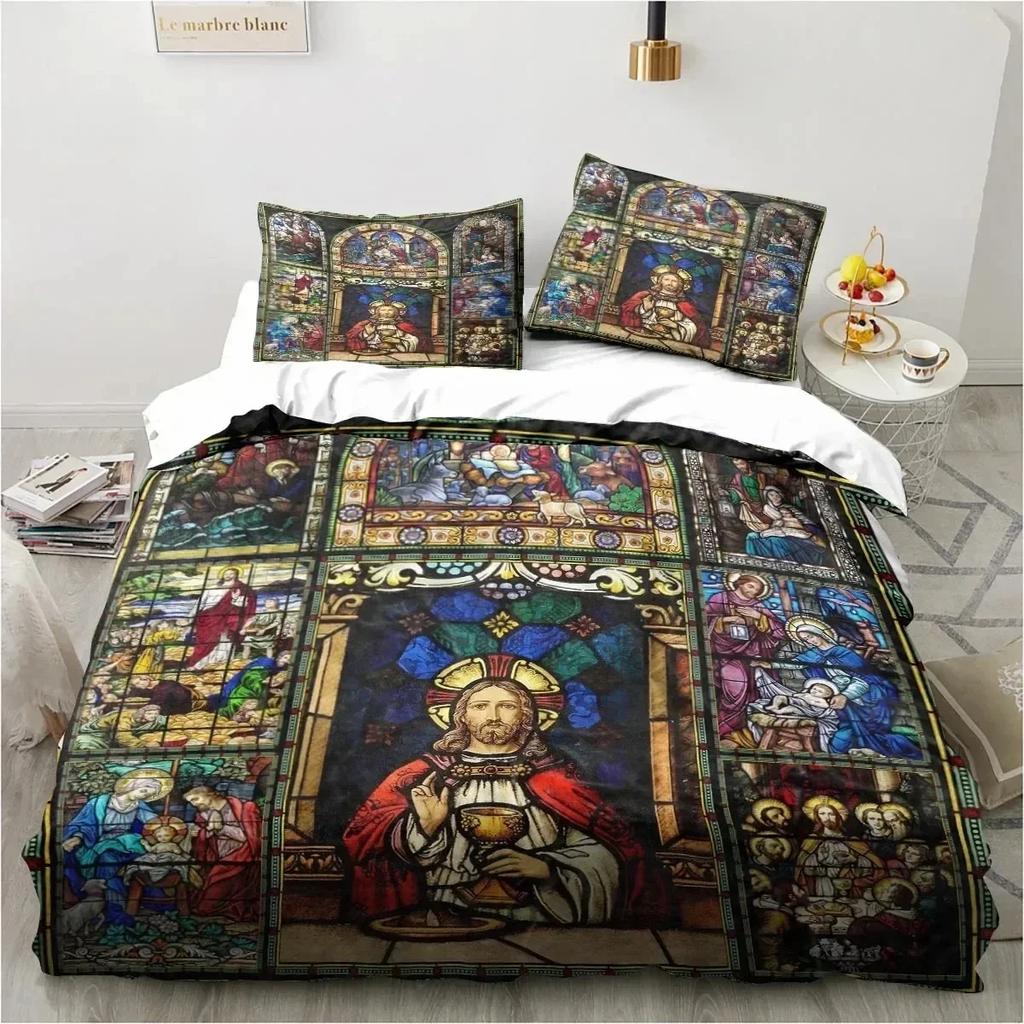 New Jesus Christ Church Mary Christian Religious Bedding Set Duvet Cover Soft Quilt Cover Pillowcase Comforter King Queen Size