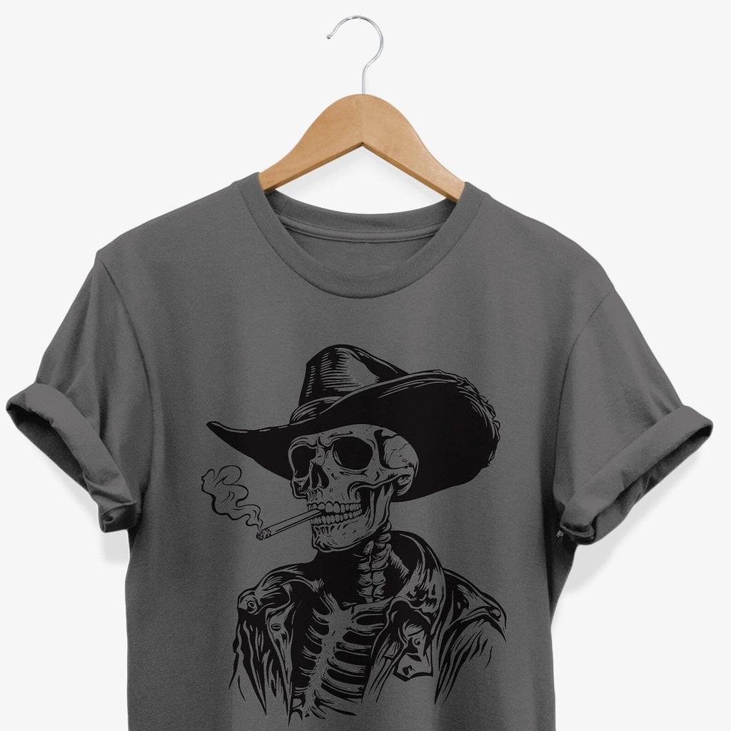 Gothic Cowboy Skull T-shirt: Western Skeleton Smoker Graphic Tee