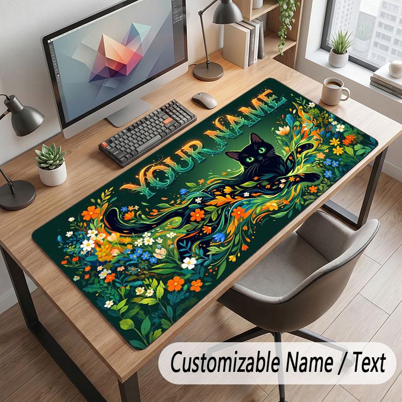 Cat Theme Customized Mouse Pad Personalized Print Name Text Desk Mat For Home Office Table Decor