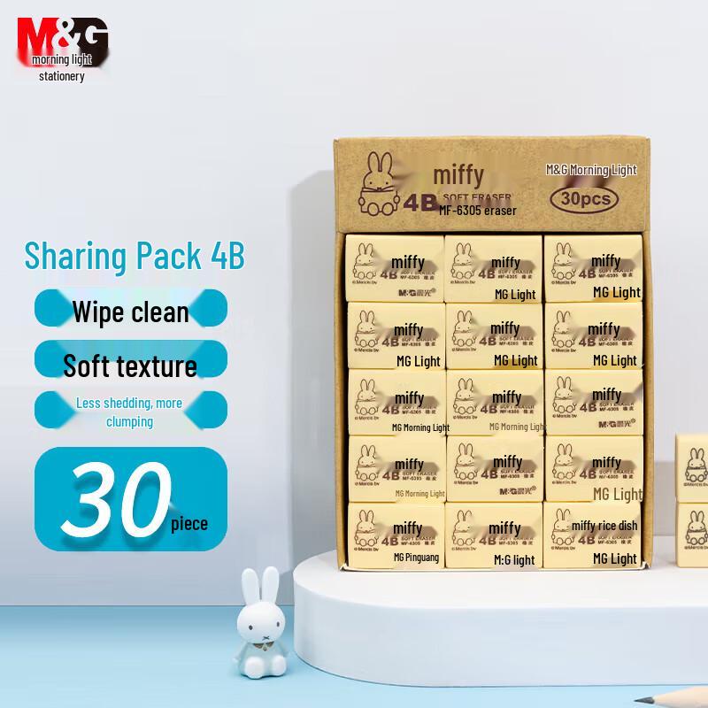 M&G Miffy Series 4B Yellow Eraser, 30-Pack