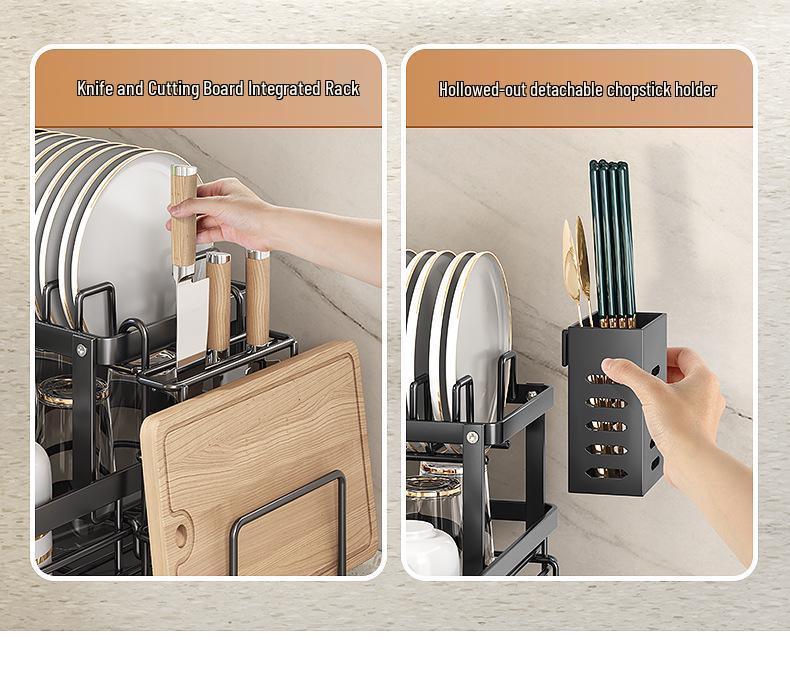 Kitchen Sink Dish Drying Rack with Bowl and Chopsticks Storage