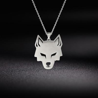 Myshape Wolf Head Stainless Steel Pendant Necklace for Women Men Silver Color Animal Choker Necklaces Fashion Jewelry Gifts