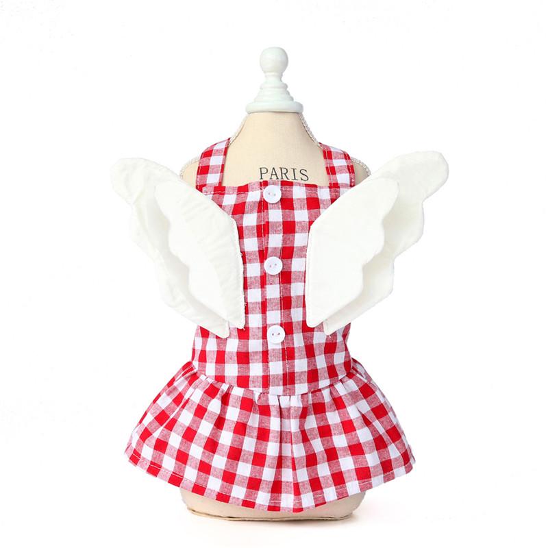 Summer Angel Wings Puppy Dog Dress Cotton Plaid Pet Dresses for Small Dogs Yorkshire  Maltese Cat Skirt Pets Clothes Robe Chien