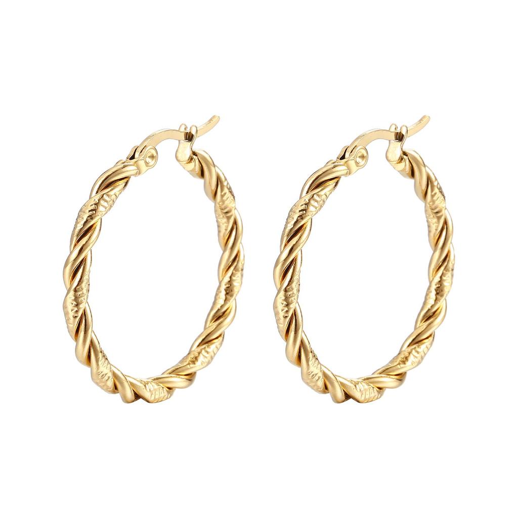 Trendy Titanium C-Shaped Stainless Steel Twisted Wire Earrings