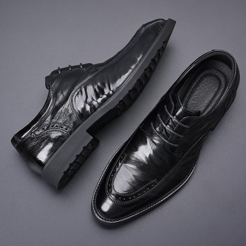 Men'S Leather Shoes Business Dress First Layer Sheepskin Men'S Shoes British Style Casual Shoes Groom Wedding Shoes Genuine Leather