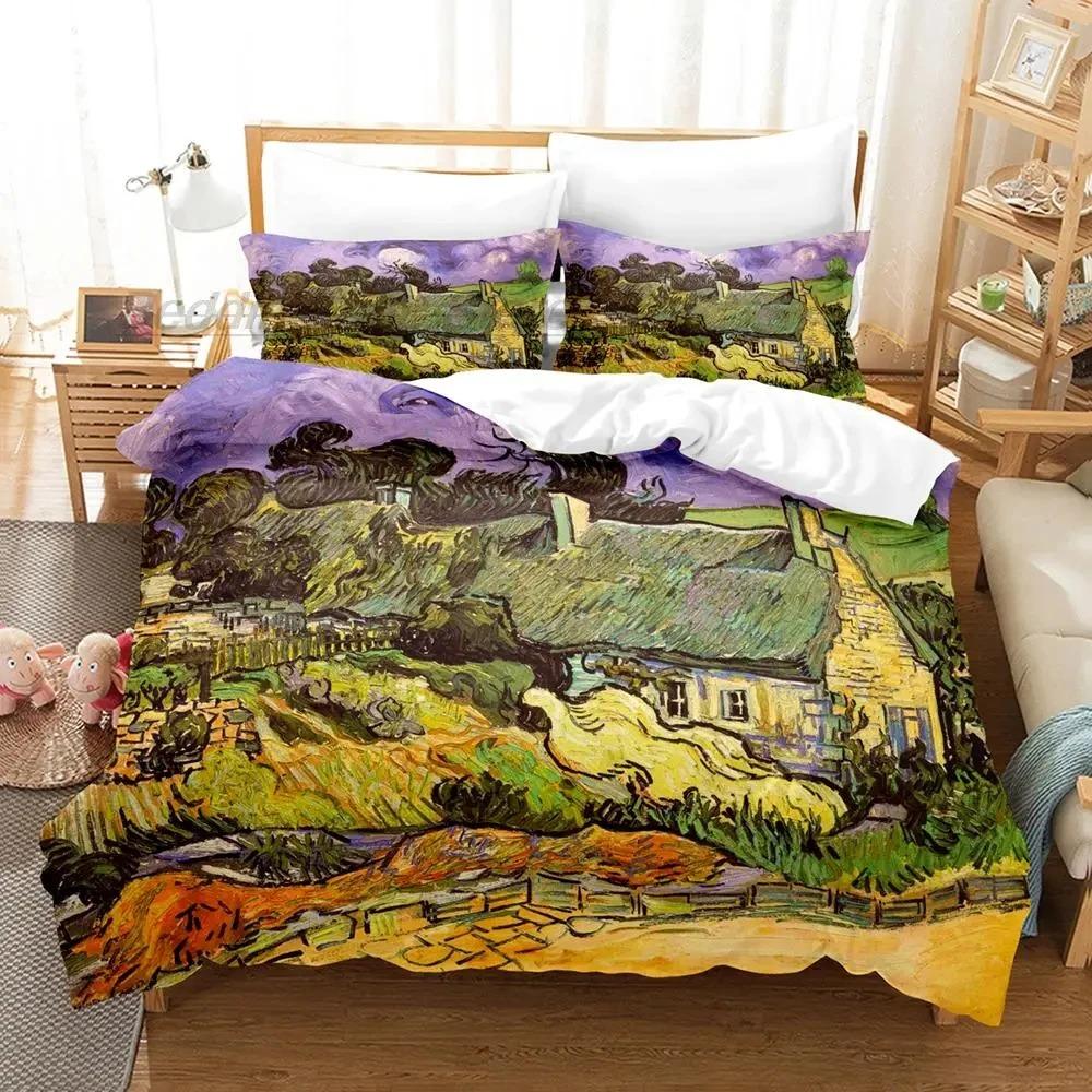 Juego de cama Van Gogh Individual Completo Queen King Size Juego de cama con funda de almohada Aldulto Niño Dormitorio Fundas nórdicas 3D Retro Clásico
