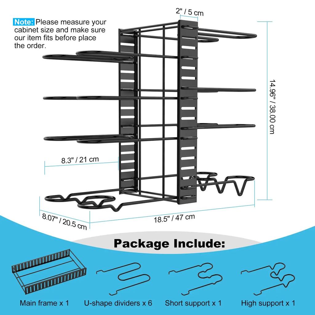 Adjustable Pot Rack Organizer Under Cabinet,Pan Storage Organizer Rack for Storing Pots Pan, 8 Tier