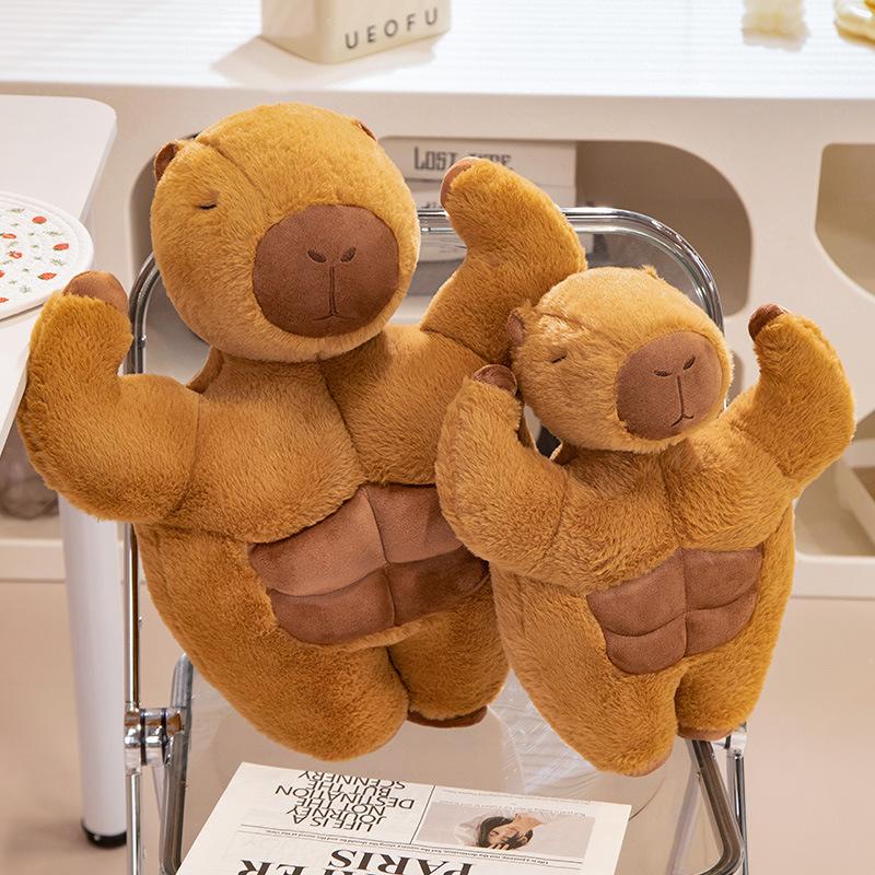 Bambola di peluche muscolosa di capibara, carina, peluche muscolosa, peluche kawaii, cartone animato, cuscino animale forte per regali per ragazzo e ragazza