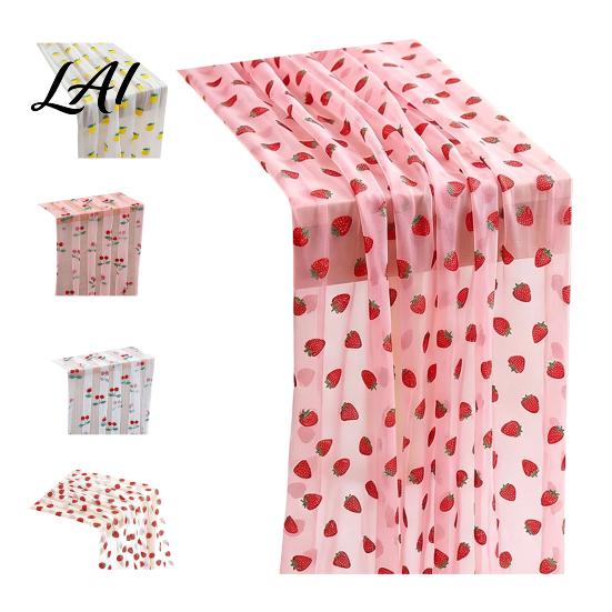 Seasonal Fruit Table Runner Sheer Tulle Lemon Pattern Cherry Runner Strawberry Summer Wedding Reception Tablecloth Overlay