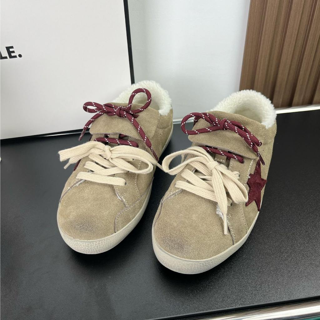 Leather Velvet Warm Star Board Shoes Women's Winter New Thick-soled Retro Casual Sports Cotton Shoes