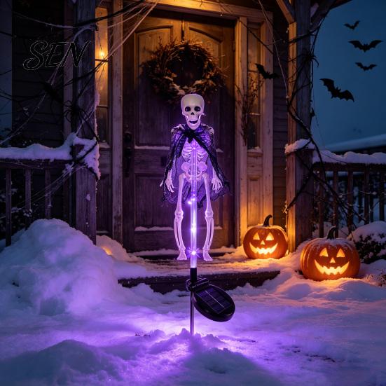Waterproof Skeleton Stakes for Path Solar Yard Stake Light, Halloween Glowing Skull Garden Decor Powered Holiday with Cloak, Outdoor Lawn Lamp Haunted